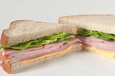 Ham sandwich on white bread